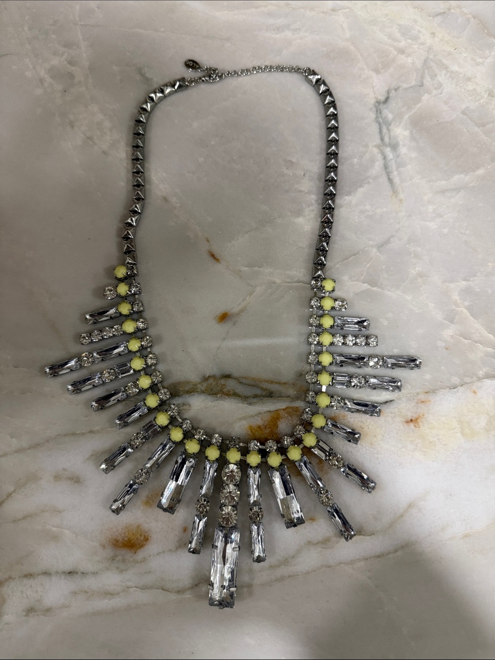 Silver Crystal Fringe Necklace with Pale Yellow Accents